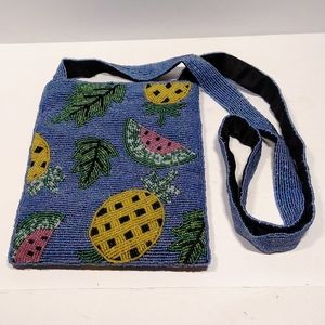 Y & S Handbags Crossbody Beaded  Purse Watermelon & Pineapple  6-1/2" W x 8" H